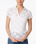 Maison Jules Illusion Lace Polo Top, Only At Macy's