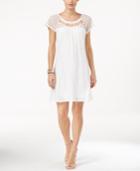 Ny Collection Petite Crochet-detail Cutout Shift Dress