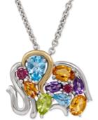 Multi-gemstone Elephant Pendant Necklace (3-1/4 Ct. T.w.) In Sterling Silver And 14k Gold