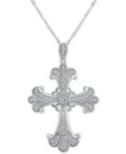 Diamond (1/6 Ct. T.w.) Flourish Cross 18 Pendant Necklace In Sterling Silver