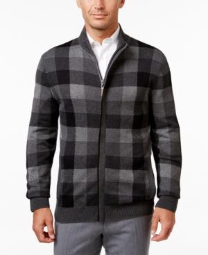 Tasso Elba Men's Soft Touch Mock Neck Check Zip-up Sweater, Only At Macy's