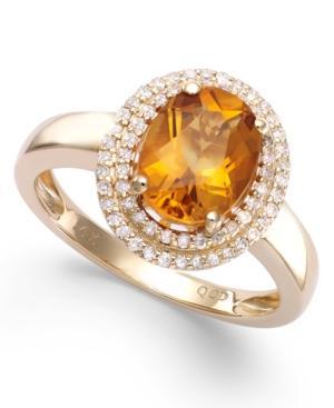 Citrine (1-3/4 Ct. T.w.) And Diamond (1/3 Ct. T.w.) Oval Ring In 14k Gold