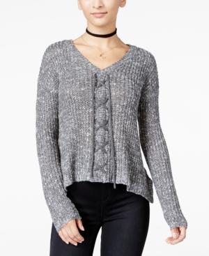 Oh! Mg Juniors' Lace-up High-low Sweater