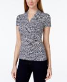 Charter Club Short-sleeve Crossover Wrap Top, Tile Print