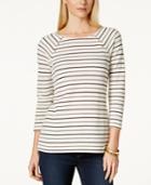 Charter Club Three-quarter-sleeve Striped Sweater, Only At Macy's