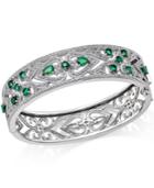 Emerald (2-1/2 Ct. T.w.) And Diamond (1/3 Ct. T.w.) Antique-look Bangle Bracelet In Sterling Silver