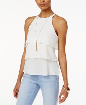 Bcx Juniors' Tiered Ruffle Top With Necklace