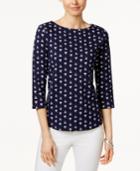 Charter Club Button-shoulder Print Top, Only At Macy's