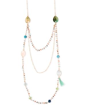 Lonna & Lilly Gold-tone Stone And Beads Triple Layer Necklace