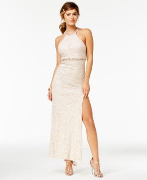 Sequin Hearts Juniors' Embellished Lace Halter Gown