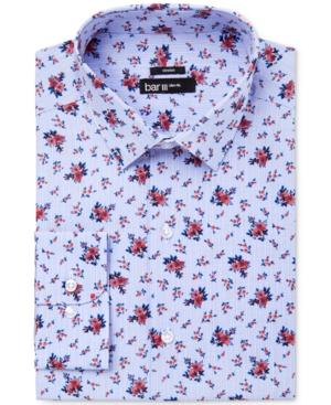 Bar Iii Men's Slim-fit Stretch Coral Blue Floral Glenplaid Dress Shirt, Only At Macy's