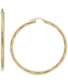 Italian Gold Textured Hoop Earrings In 14k Gold, Made In Italy