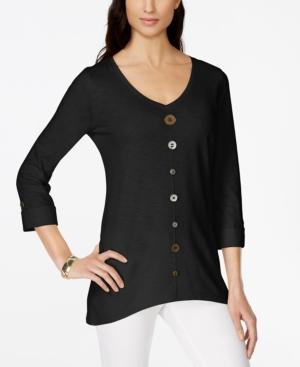 Jm Collection Button-trim V-neck Top, Only At Macy's
