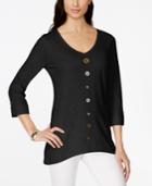 Jm Collection Button-trim V-neck Top, Only At Macy's