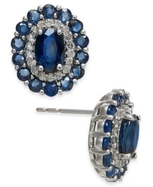 Sapphire (3 Ct. T.w.) & Diamond (1/4 Ct. T.w.) Stud Earrings In 14k White Gold