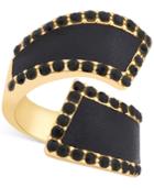 Guess Gold-tone Faux Leather And Stone Bypass Ring