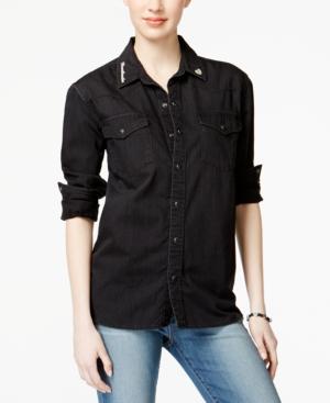 Lucky Brand Jeans Western-style Embellished Black Wash Denim Shirt