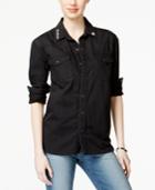 Lucky Brand Jeans Western-style Embellished Black Wash Denim Shirt