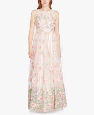 Tahari Floral-embroidered A-line Gown