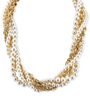 2028 Gold-tone Imitation Pearl And Chain Torsade Necklace