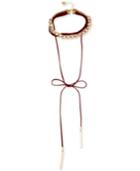 Guess Gold-tone Crystal Burgundy Faux Suede Tie Choker Necklace