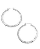 Guess Earrings, Silver-tone Crystal Pave Hammered Hoop Earrings