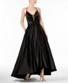 Betsy & Adam Deep-v Strappy Satin Gown