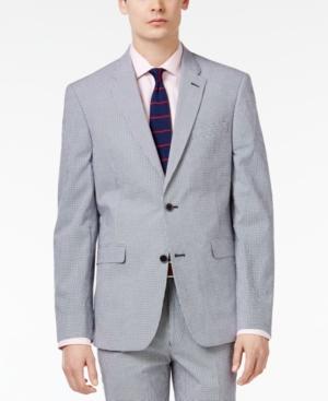Tommy Hilfiger Men's Slim-fit Blue And White Gingham Stretch Performance Sport Coat