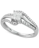 Diamond Princess Swirl Engagement Ring (1/2 Ct. T.w.) In 14k White Gold