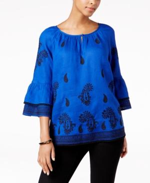 Charter Club Linen Embroidered Peasant Top, Created For Macy's