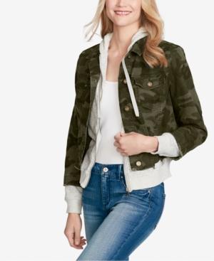 Jessica Simpson Juniors' Peony Printed Hooded Denim Jacket