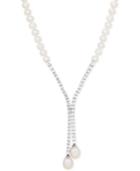 Arabella Cultured Freshwater Pearl (5mm & 10 X 8mm) & Swarovski Zirconia Lariat Necklace In Sterling Silver, Only At Macy's