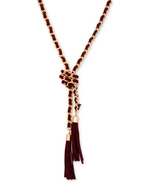 Guess Gold-tone Faux Suede Tassel Lariat Necklace