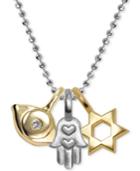 Alex Woo Diamond Accent Triple Charm 16 Pendant Necklace In Sterling Silver & 14k Gold