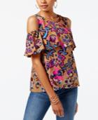 Inc International Concepts Sequined Cold-shoulder Blouse, Only At Macy's