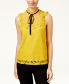 Lily Black Juniors' Lace Ruffle Top, Created For Macy's