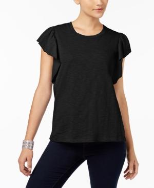 Style & Co Cotton Flutter-sleeve T-shirt, Created For Macy's