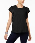 Style & Co Cotton Flutter-sleeve T-shirt, Created For Macy's