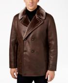 Tasso Elba Men's Double-breasted Coat With Faux Fur Collar And Lining, Only At Macy's