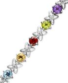 Sterling Silver Multi-stone (9 Ct. T.w.) And Diamond Accent Flower Bracelet