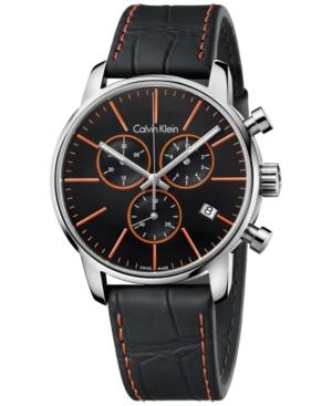Calvin Klein Men's Swiss Chronograph City Black Leather Strap Watch 43mm K2g271c1