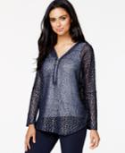 Alfani Half-zip Open-knit Metallic Sweater, Only At Macy's