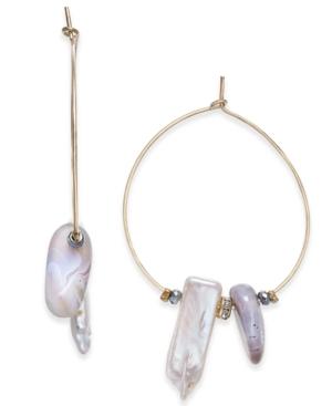 Paul & Pitu Naturally Gold-tone Stone & Bead Wire Hoop Earrings
