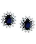 Royalty Inspired By Effy Sapphire (2-7/8 Ct .t.w.) And Diamond (3/4 Ct. T.w.) Stud Earrings In 14k White Gold