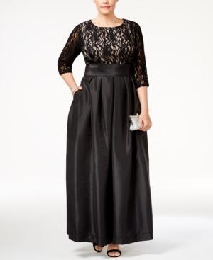 R & M Richards Plus Size Lace Satin Gown