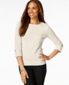 Karen Scott Button-shoulder Long-sleeve Sweater, Only At Macy's