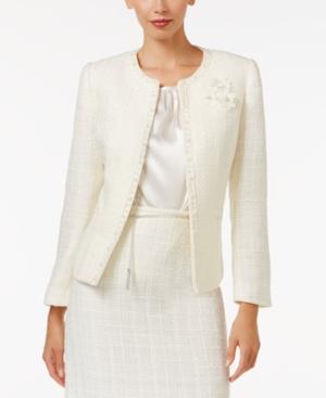 Tahari Asl Boucle Jacket With Flower