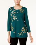 Alfred Dunner Emerald Isle Metallic Leaf-print Top