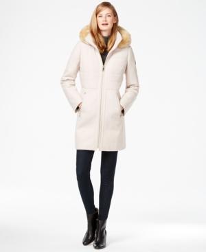 Calvin Klein Faux-fur-trim Mixed-media Walker Coat