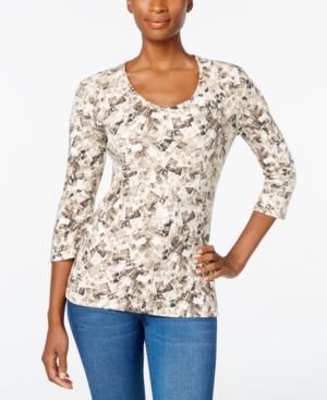 Karen Scott Mosaic-print V-neck Top, Only At Macy's